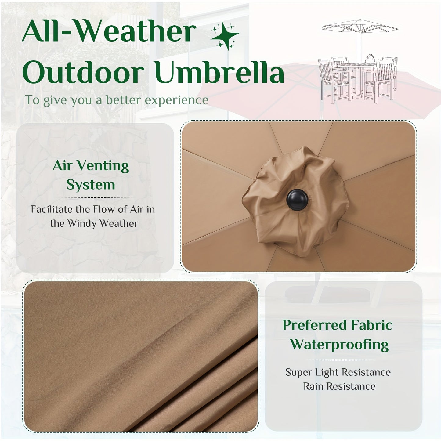 OLIXIS 9' Outdoor Patio Umbrella, Outdoor Table Umbrella with 8 Sturdy Ribs, Market Yard Umbrella with Push Button Tilt and Crank