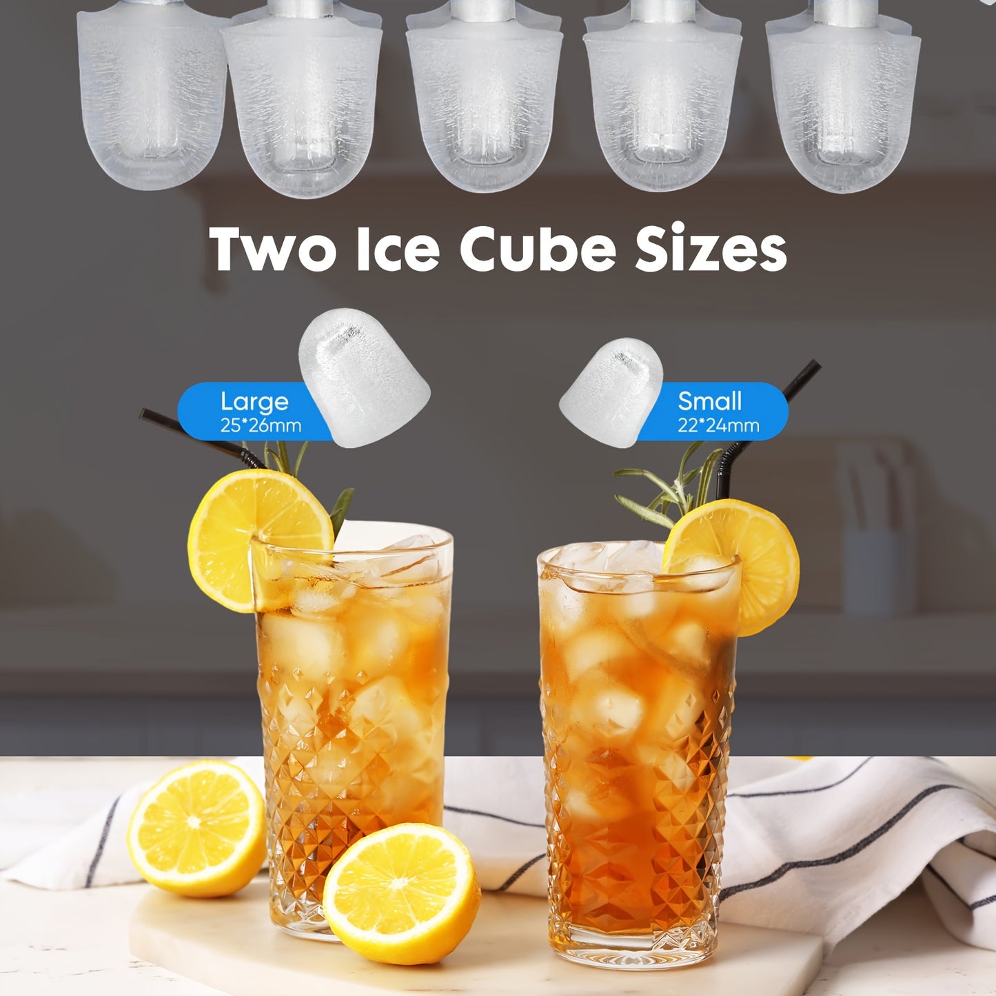 Ice Makers Countertop, Portable Ice Machine with Carry Handle, 2 Sizes of Icecube for Home Kitchen Bar Party Camping