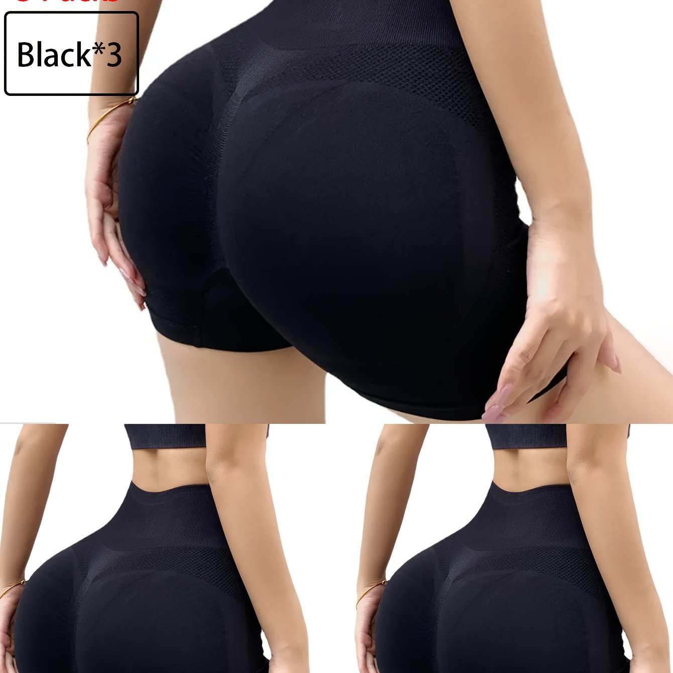 3 Pcs Women's Butt Lifting Shorts High Waist Tummy Control Yoga Shorts Seamless Ruched Booty Workout Shorts