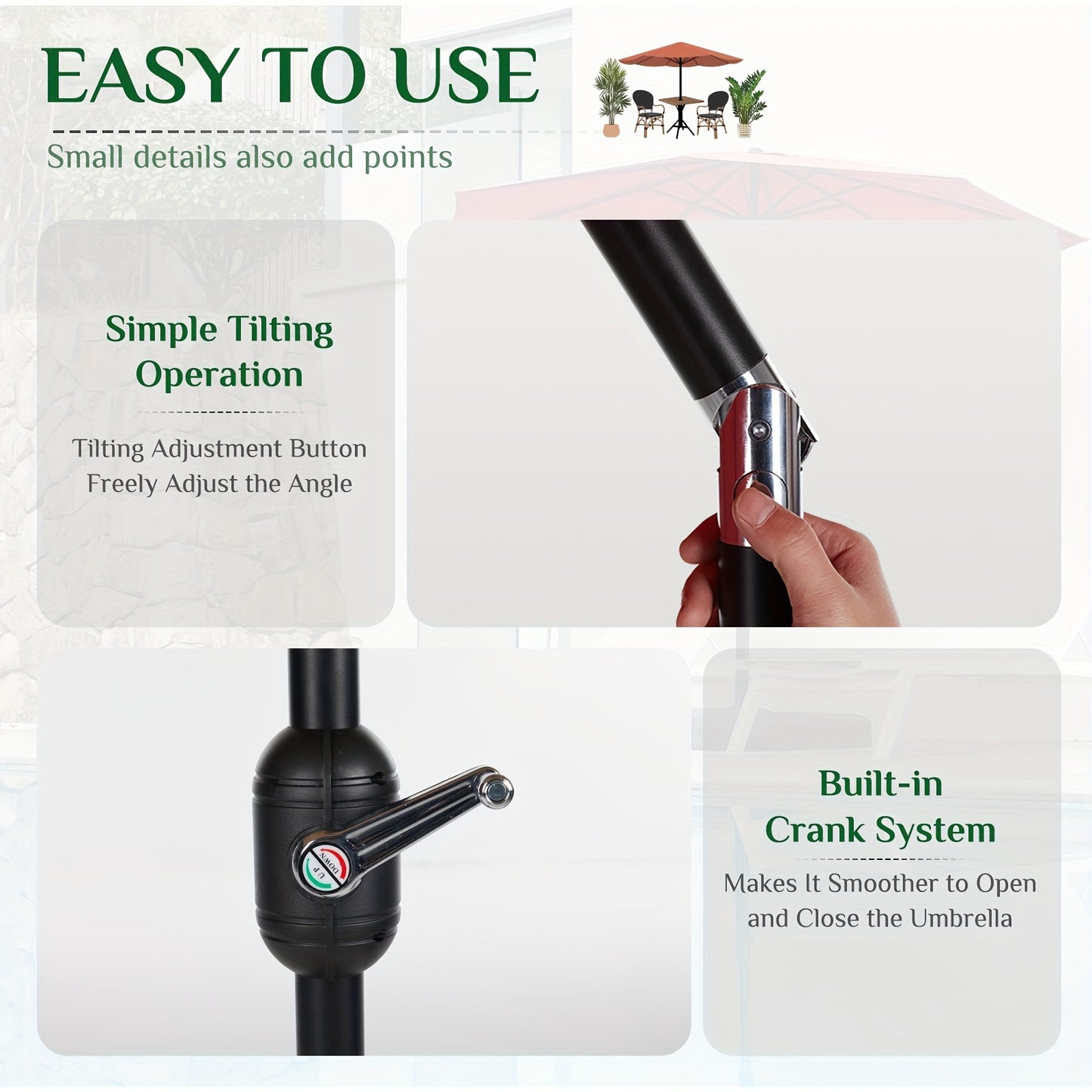 OLIXIS 9' Outdoor Patio Umbrella, Outdoor Table Umbrella with 8 Sturdy Ribs, Market Yard Umbrella with Push Button Tilt and Crank
