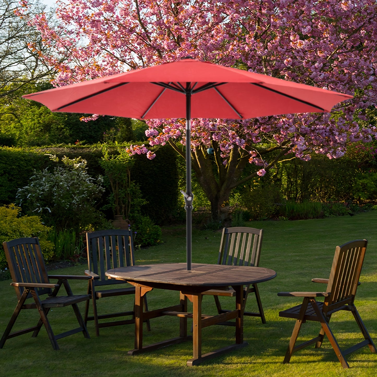 9 FT Outdoor Umbrella, Patio Table Umbrella with Push Button Tilt and Crank, Pool Beach Yard Umbrella for Commercial & Residential with 8 Sturdy Ribs