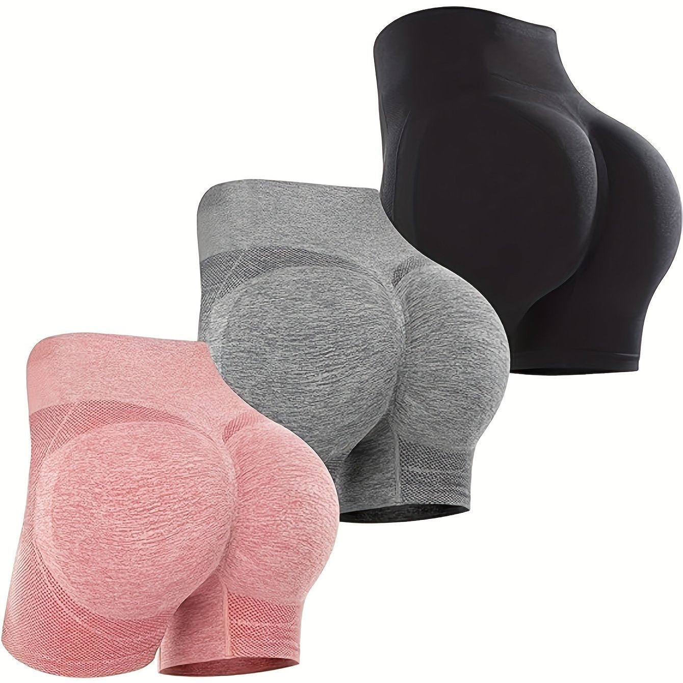 3 Pcs Women's Butt Lifting Shorts High Waist Tummy Control Yoga Shorts Seamless Ruched Booty Workout Shorts