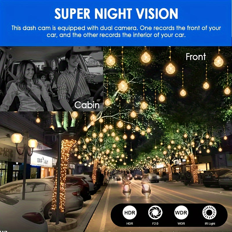 1080P Dual Camera, Dash Cam For Cars, Front And Inside, Car Camera With IR Night Vision, Loop Recording, Wide Angle Car DVR Camera With 3.16 Inch IPS Screen, Dual Lens Car Dashboard Video Cam