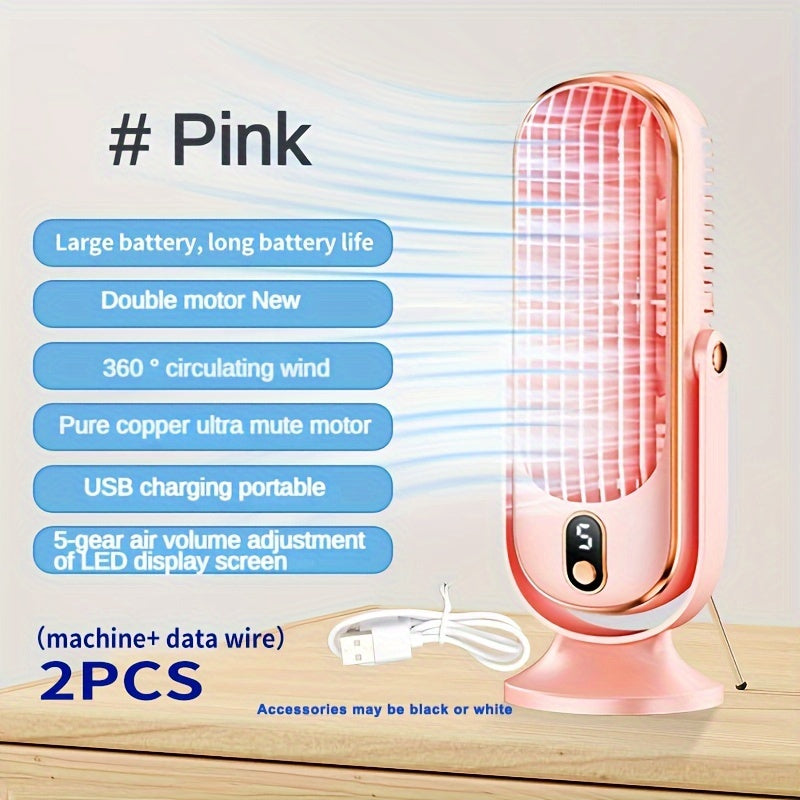 1pc, Portable Air Conditioner Fan, Large Battery Dual Motor Household Small Air Cooler, 5-speed Air Cooling Fan 720 ° Surround Air Blower, Office, Tourism, Camping, Outdoor RV Portable USB Fan, Thanksgiving Halloween Christmas Gift