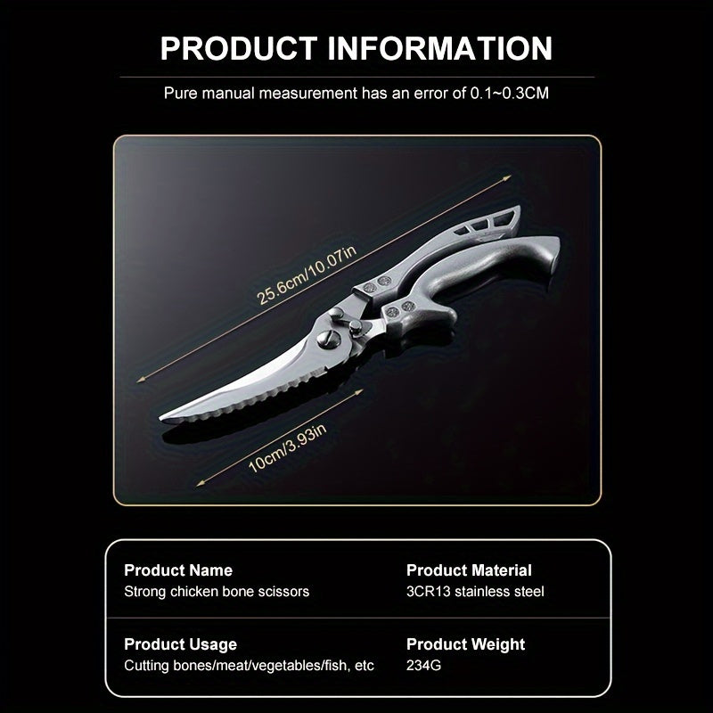 1pc Stainless Steel Kitchen Scissors For Fish, Meat, Chicken, Fruits, Vegetables, Kitchen Tools