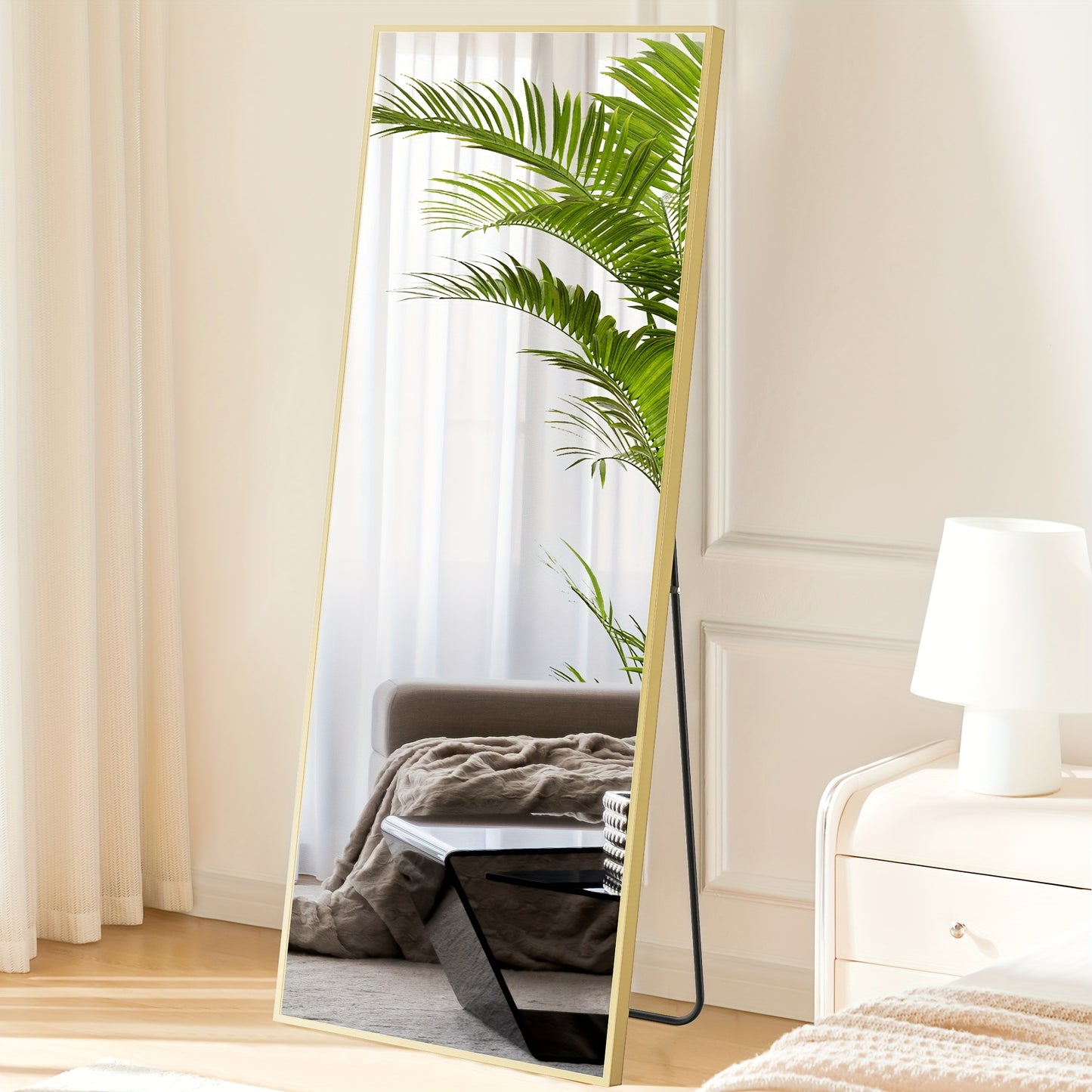 64"x21" Black Arched Full Length Mirror, Standing Leaning or Mounted Hanging Wall Mirror for Bedroom, Livingroom, Cloakroom, Aluminum Frame Body Mirror, Modern