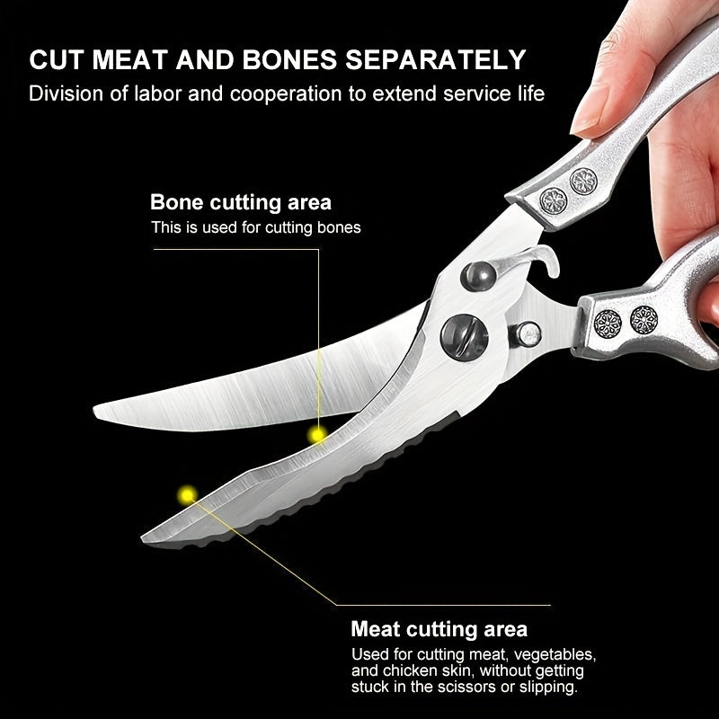 1pc Stainless Steel Kitchen Scissors For Fish, Meat, Chicken, Fruits, Vegetables, Kitchen Tools