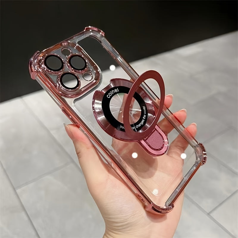 Electroplating Clear Kickstand Phone Case for iPhone 15 14 13 12 Pro Max 14 15 Plus with Magnetic Bracket Holder Mobile Phone Shell