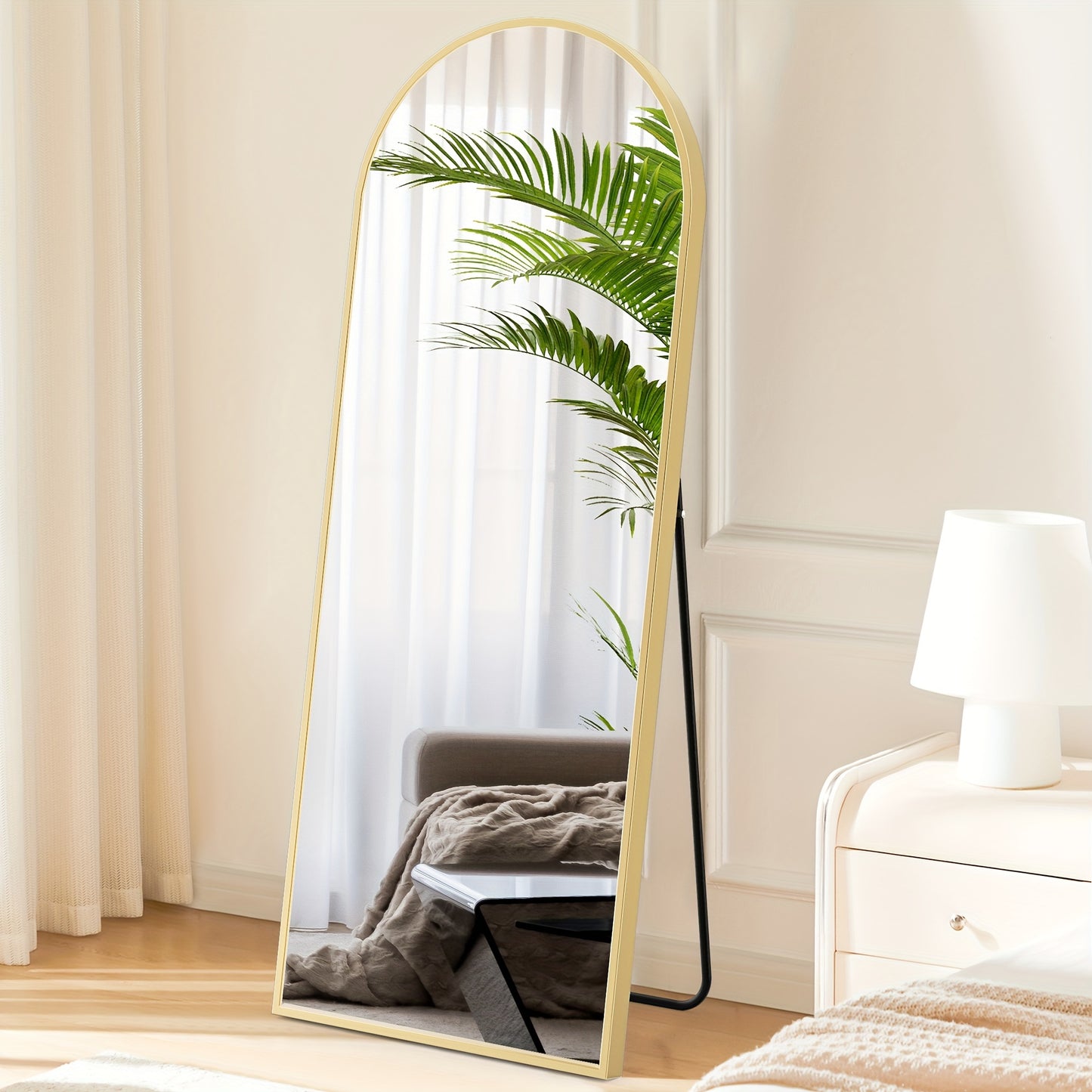 64"x21" Black Arched Full Length Mirror, Standing Leaning or Mounted Hanging Wall Mirror for Bedroom, Livingroom, Cloakroom, Aluminum Frame Body Mirror, Modern
