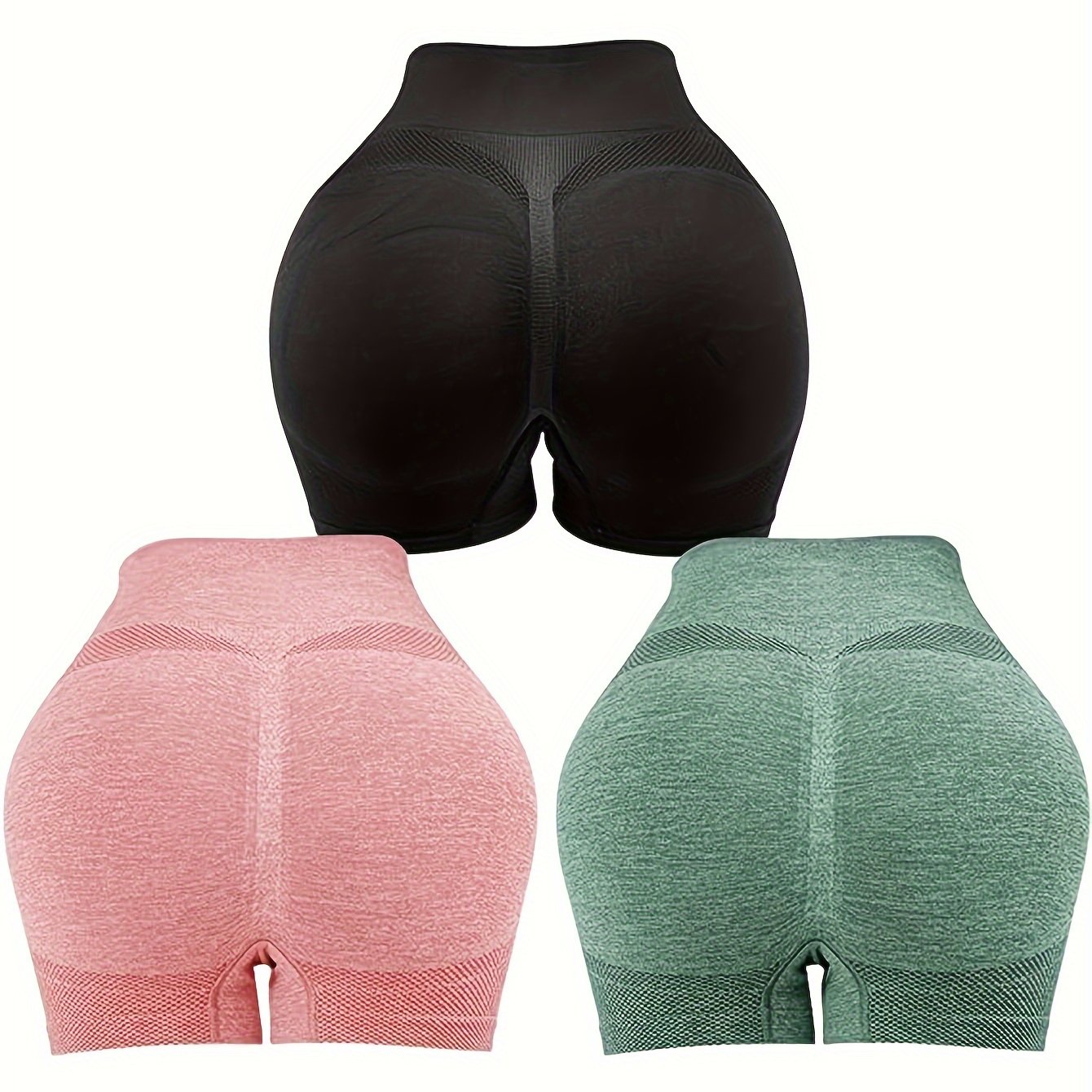 3 Pcs Women's Butt Lifting Shorts High Waist Tummy Control Yoga Shorts Seamless Ruched Booty Workout Shorts