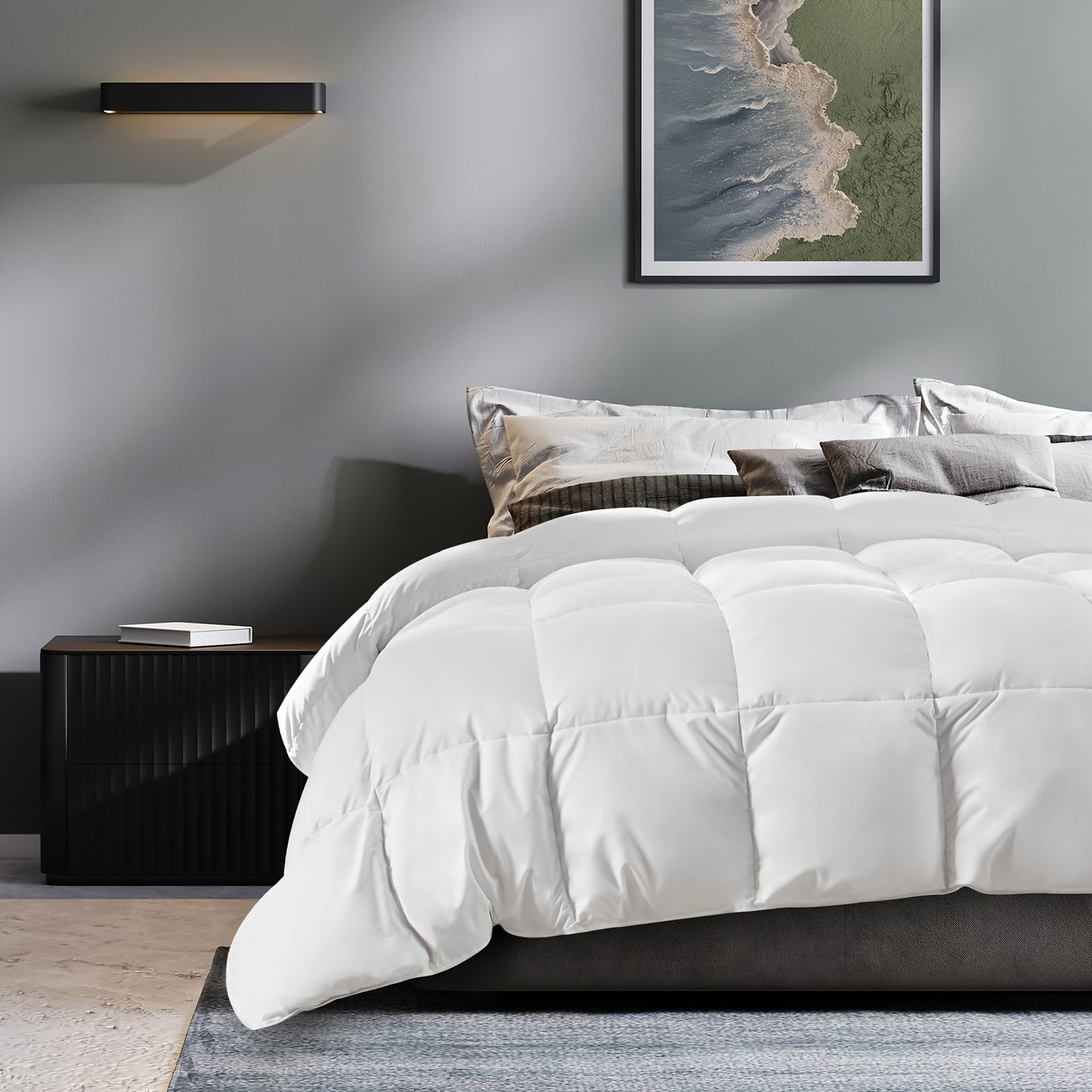 All Season Cooling Comforter, Ultra-Soft Fluffy Fiber Quilt, Luxury Breathable, Lightweight Bedding Comforters Suitable for All Seasons, White(King/Queen)