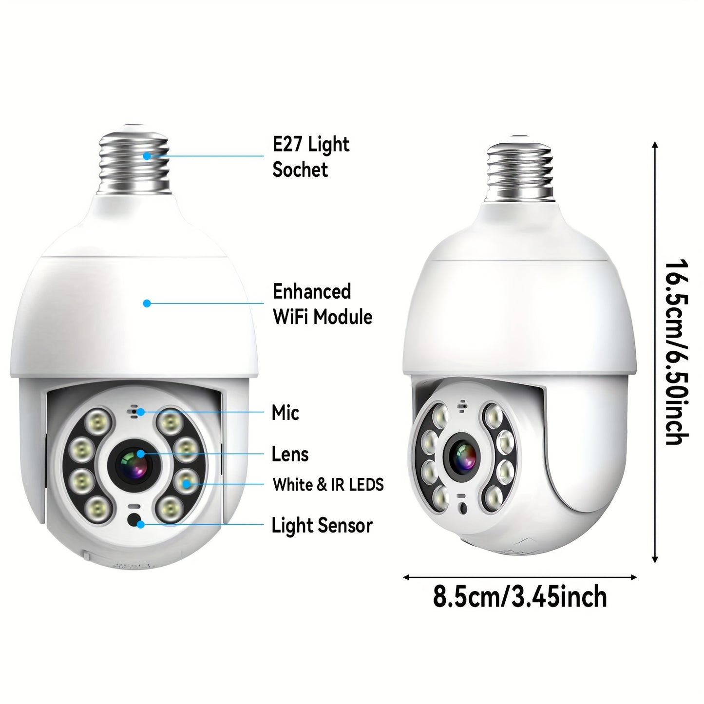 4MP Light Bulb Waterproof Wireless Wifi Outdoor Security Camera
Light Socket Security Camera 360, Home Wireless Security Cameras Audible Alarm