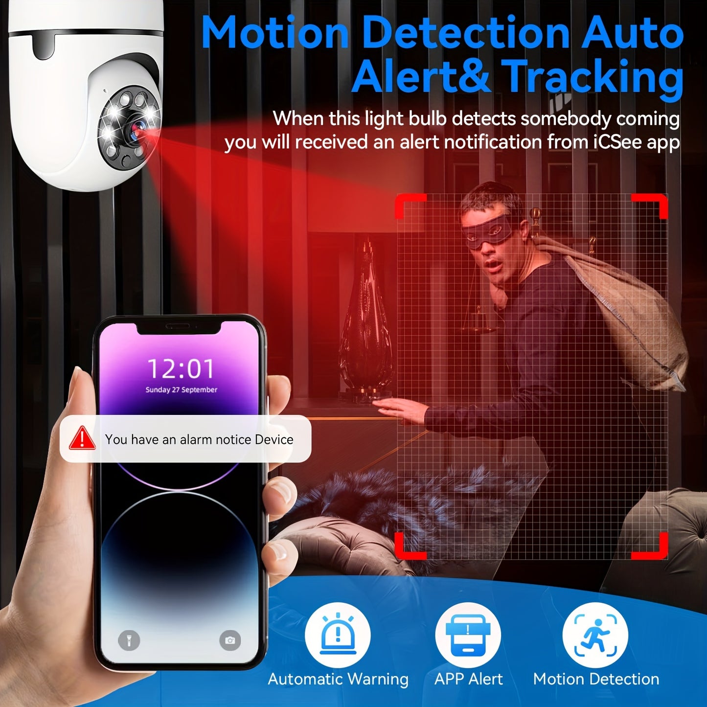 4MP Light Bulb Waterproof Wireless Wifi Outdoor Security Camera
Light Socket Security Camera 360, Home Wireless Security Cameras Audible Alarm