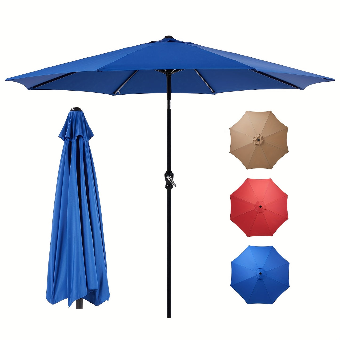 9 FT Outdoor Umbrella, Patio Table Umbrella with Push Button Tilt and Crank, Pool Beach Yard Umbrella for Commercial & Residential with 8 Sturdy Ribs