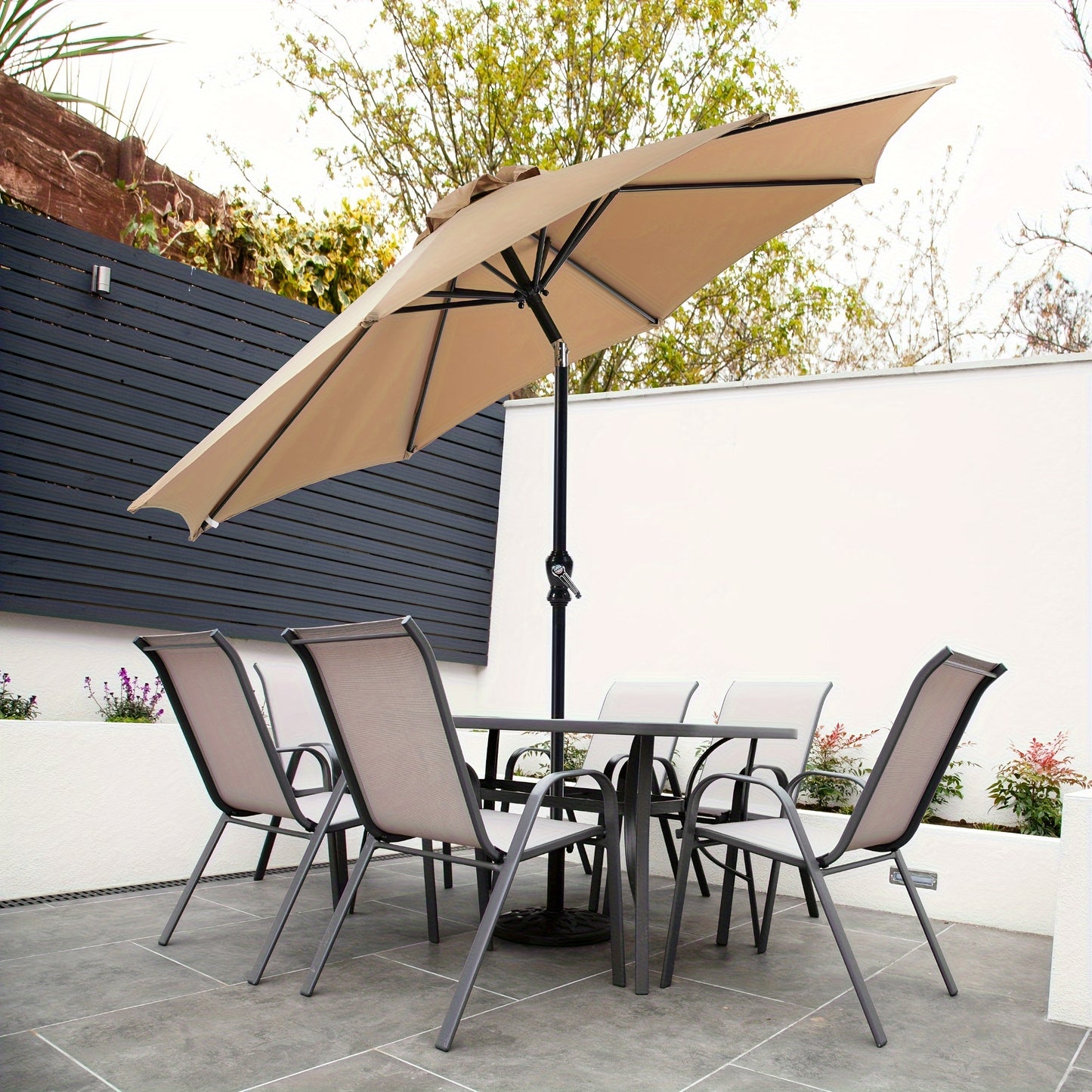 9 FT Outdoor Umbrella, Patio Table Umbrella with Push Button Tilt and Crank, Pool Beach Yard Umbrella for Commercial & Residential with 8 Sturdy Ribs