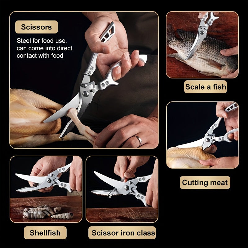 1pc Stainless Steel Kitchen Scissors For Fish, Meat, Chicken, Fruits, Vegetables, Kitchen Tools
