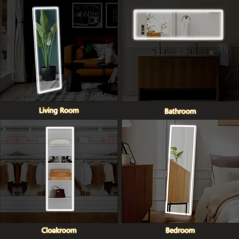 1pc Full-Length LED Standing Mirror, 64"x21" Traditional StyleLighted Floor Mirror, Lighted Floor Mirror With Adjustable LightSettings And Stable Stand For Bedroom Or Dressing Room