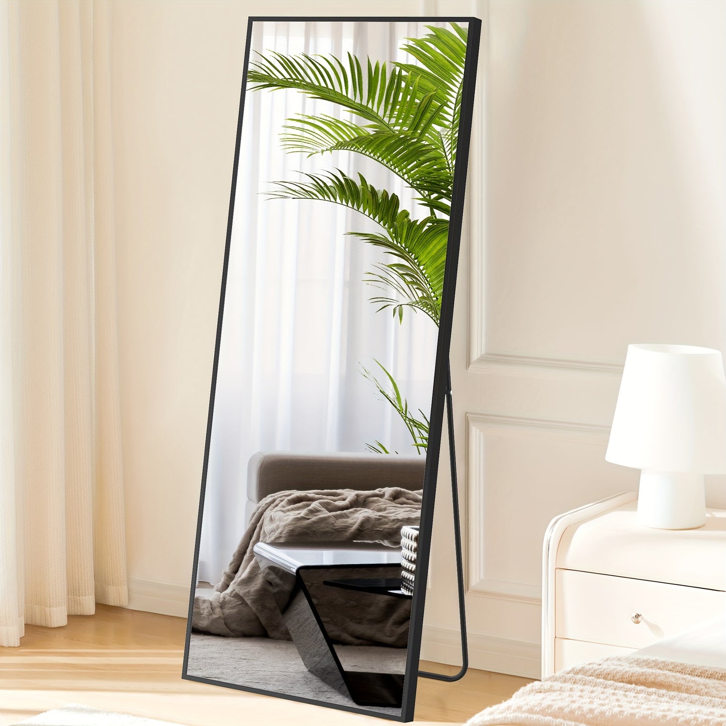 64"x21" Black Arched Full Length Mirror, Standing Leaning or Mounted Hanging Wall Mirror for Bedroom, Livingroom, Cloakroom, Aluminum Frame Body Mirror, Modern