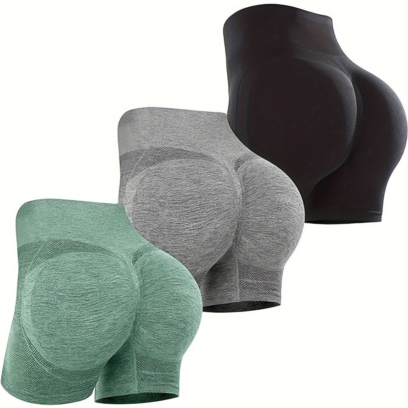 3 Pcs Women's Butt Lifting Shorts High Waist Tummy Control Yoga Shorts Seamless Ruched Booty Workout Shorts