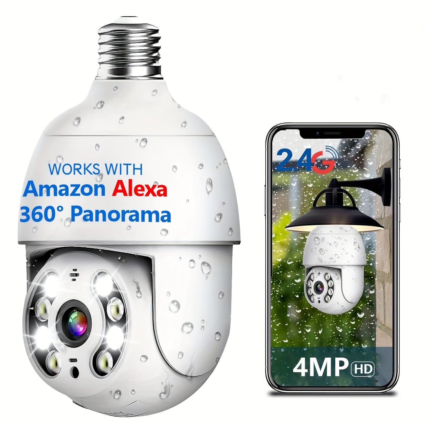 4MP Light Bulb Waterproof Wireless Wifi Outdoor Security Camera
Light Socket Security Camera 360, Home Wireless Security Cameras Audible Alarm