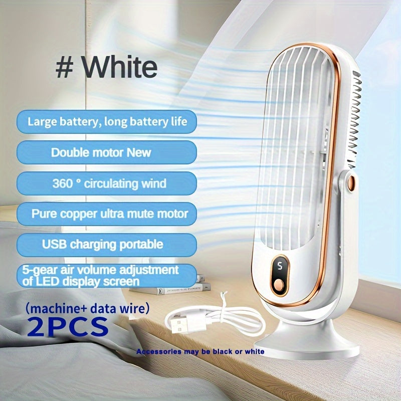 1pc, Portable Air Conditioner Fan, Large Battery Dual Motor Household Small Air Cooler, 5-speed Air Cooling Fan 720 ° Surround Air Blower, Office, Tourism, Camping, Outdoor RV Portable USB Fan, Thanksgiving Halloween Christmas Gift