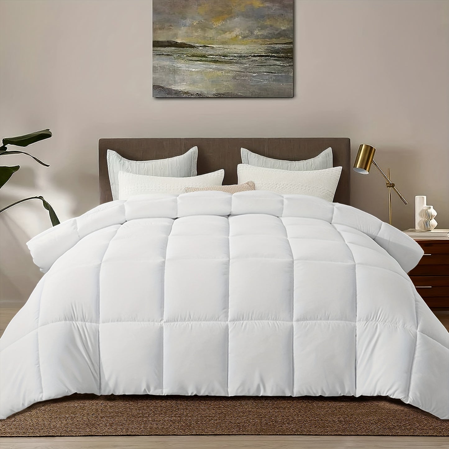 All Season Cooling Comforter, Ultra-Soft Fluffy Fiber Quilt, Luxury Breathable, Lightweight Bedding Comforters Suitable for All Seasons, White(King/Queen)
