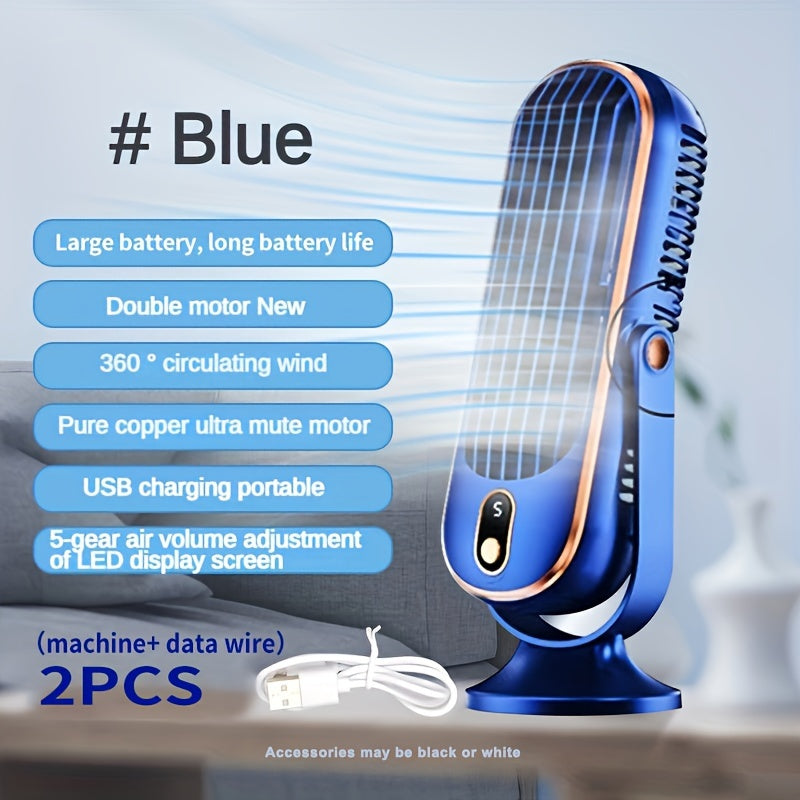 1pc, Portable Air Conditioner Fan, Large Battery Dual Motor Household Small Air Cooler, 5-speed Air Cooling Fan 720 ° Surround Air Blower, Office, Tourism, Camping, Outdoor RV Portable USB Fan, Thanksgiving Halloween Christmas Gift
