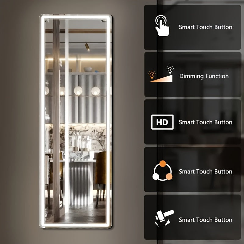 1pc Full-Length LED Standing Mirror, 64"x21" Traditional StyleLighted Floor Mirror, Lighted Floor Mirror With Adjustable LightSettings And Stable Stand For Bedroom Or Dressing Room