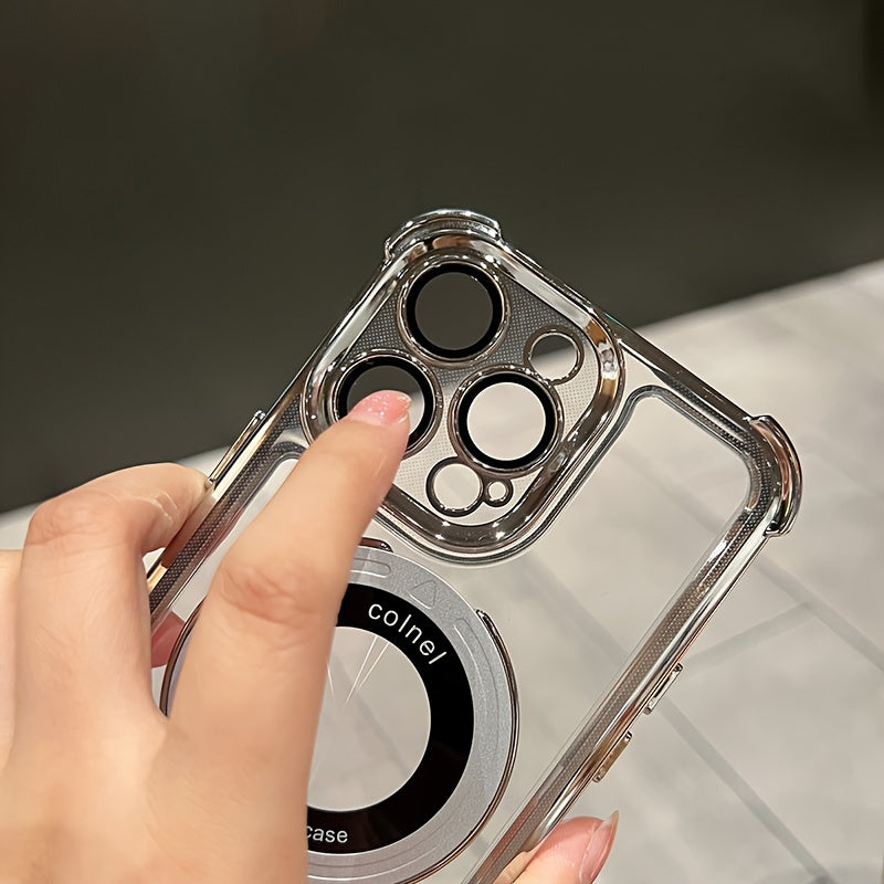 Electroplating Clear Kickstand Phone Case for iPhone 15 14 13 12 Pro Max 14 15 Plus with Magnetic Bracket Holder Mobile Phone Shell