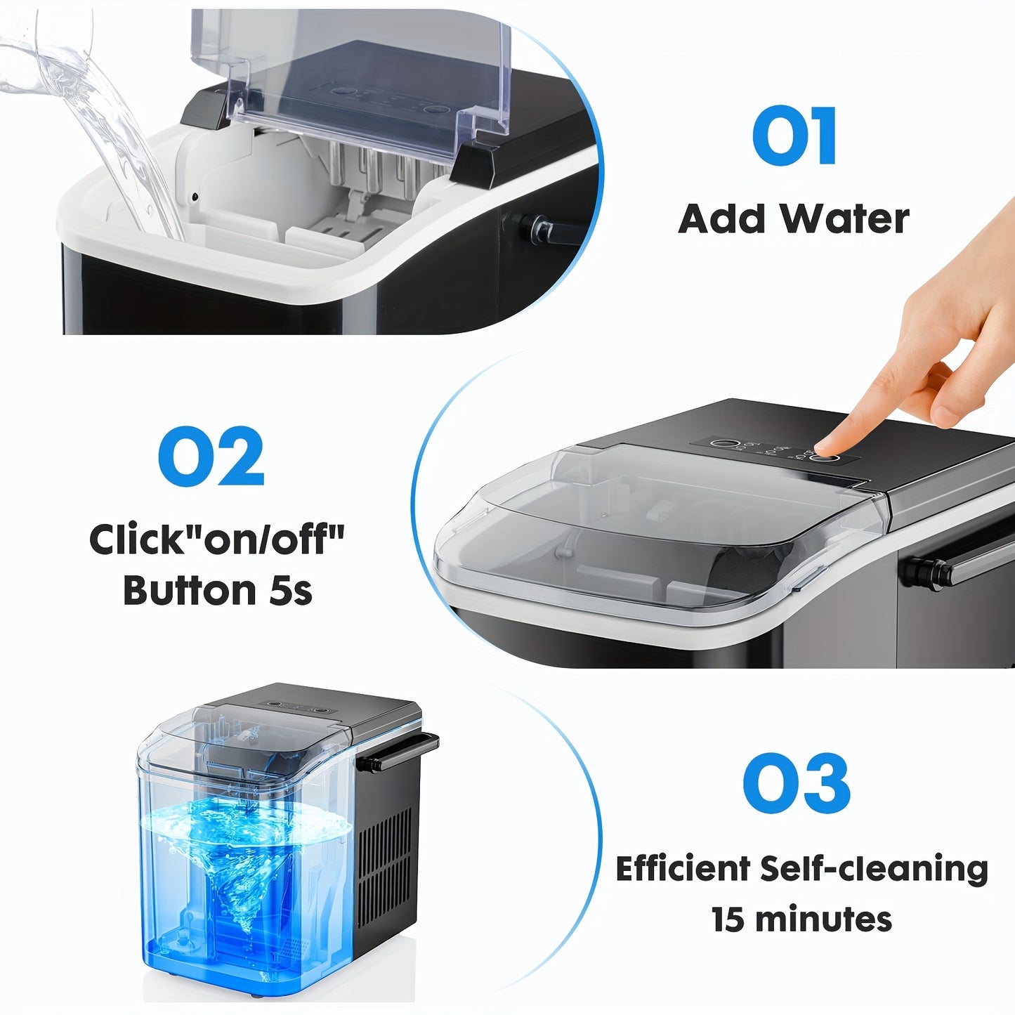 Ice Makers Countertop, Portable Ice Machine with Carry Handle, 2 Sizes of Icecube for Home Kitchen Bar Party Camping