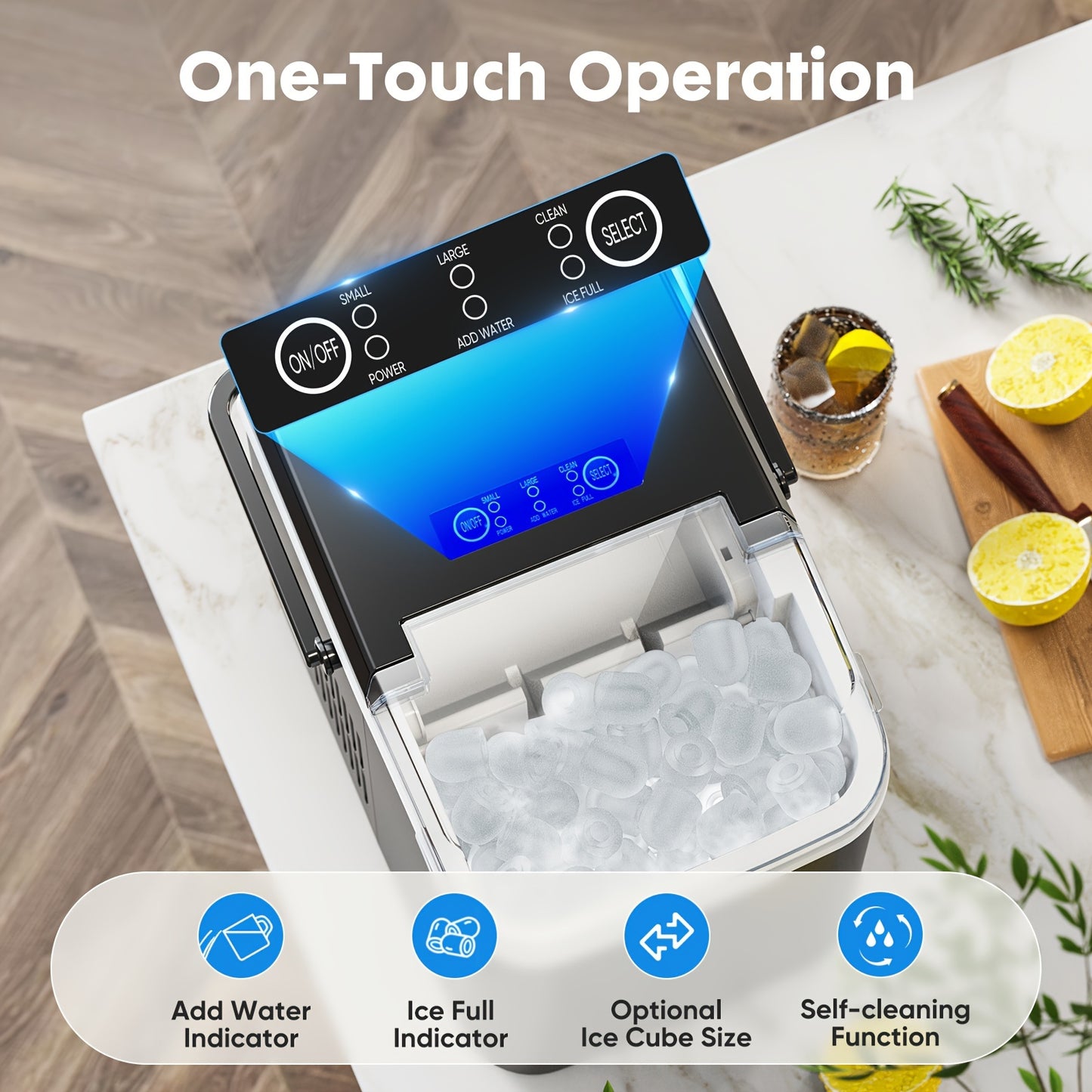 Ice Makers Countertop, Portable Ice Machine with Carry Handle, 2 Sizes of Icecube for Home Kitchen Bar Party Camping