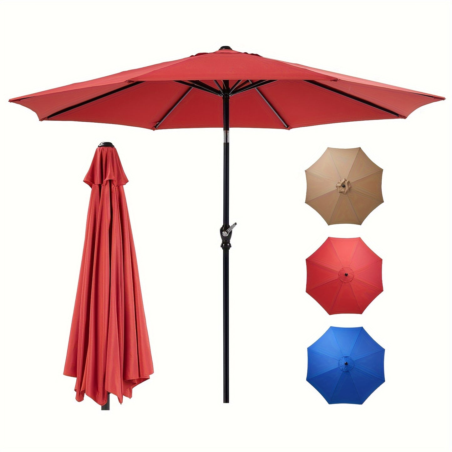 9 FT Outdoor Umbrella, Patio Table Umbrella with Push Button Tilt and Crank, Pool Beach Yard Umbrella for Commercial & Residential with 8 Sturdy Ribs