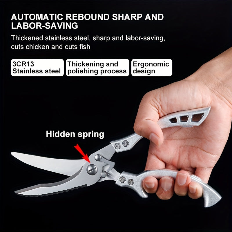 1pc Stainless Steel Kitchen Scissors For Fish, Meat, Chicken, Fruits, Vegetables, Kitchen Tools