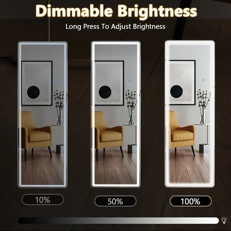 1pc Full-Length LED Standing Mirror, 64"x21" Traditional StyleLighted Floor Mirror, Lighted Floor Mirror With Adjustable LightSettings And Stable Stand For Bedroom Or Dressing Room