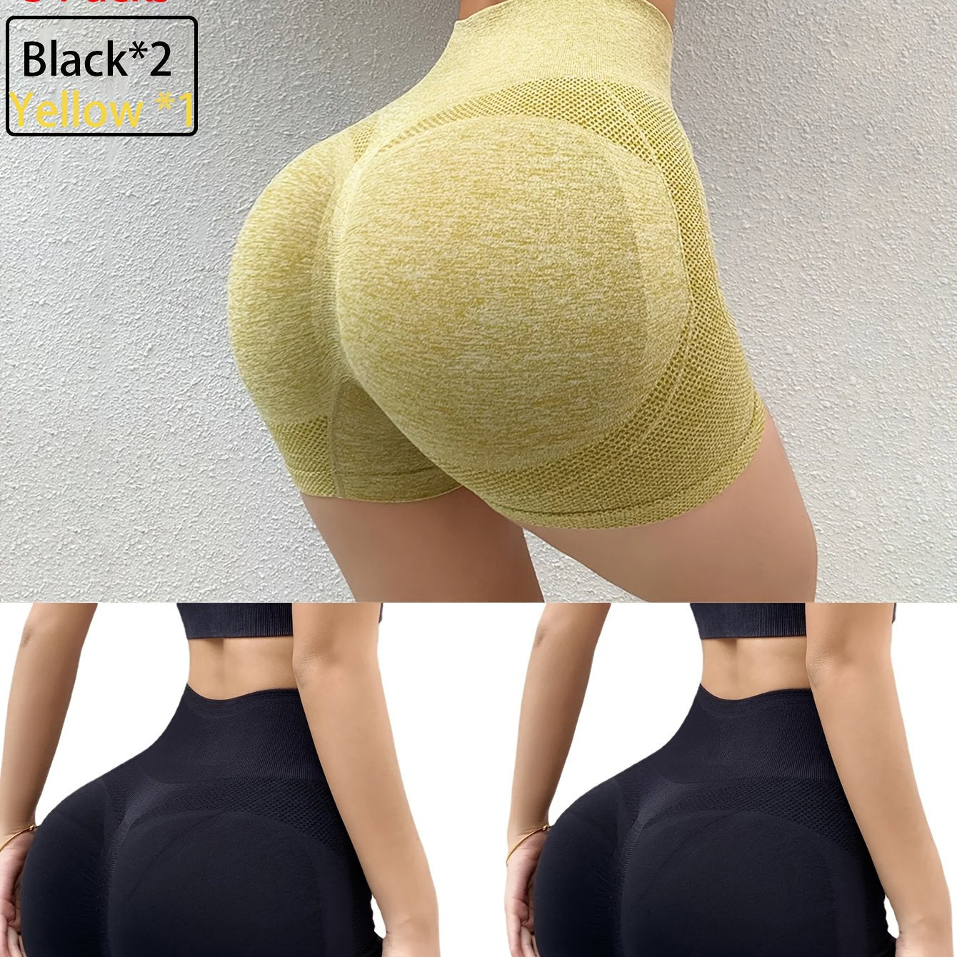 3 Pcs Women's Butt Lifting Shorts High Waist Tummy Control Yoga Shorts Seamless Ruched Booty Workout Shorts