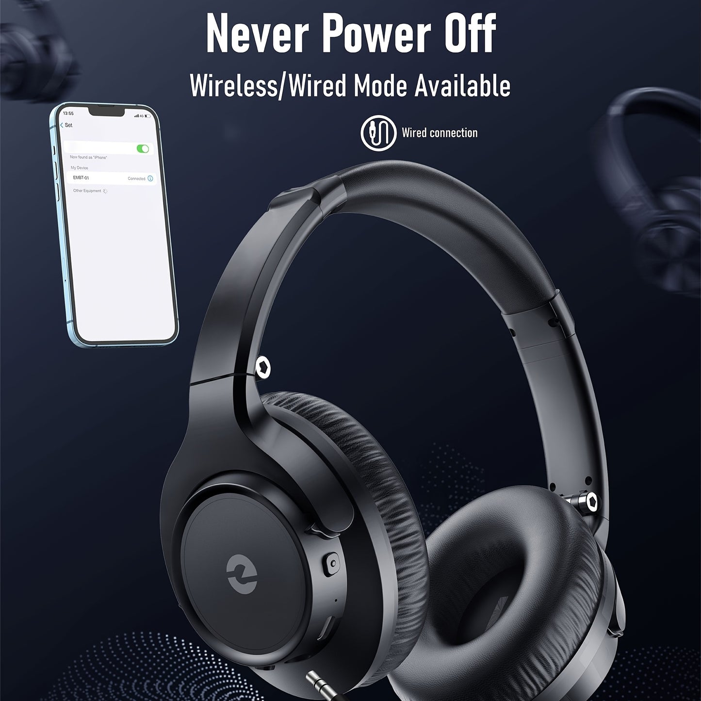 Over Ear Wireless Headphones with Deep Bass, 50 Hours Playtime Wireless Headphones with Microphone, HiFi Stereo Foldable Lightweight Headset for Home Office Cellphone