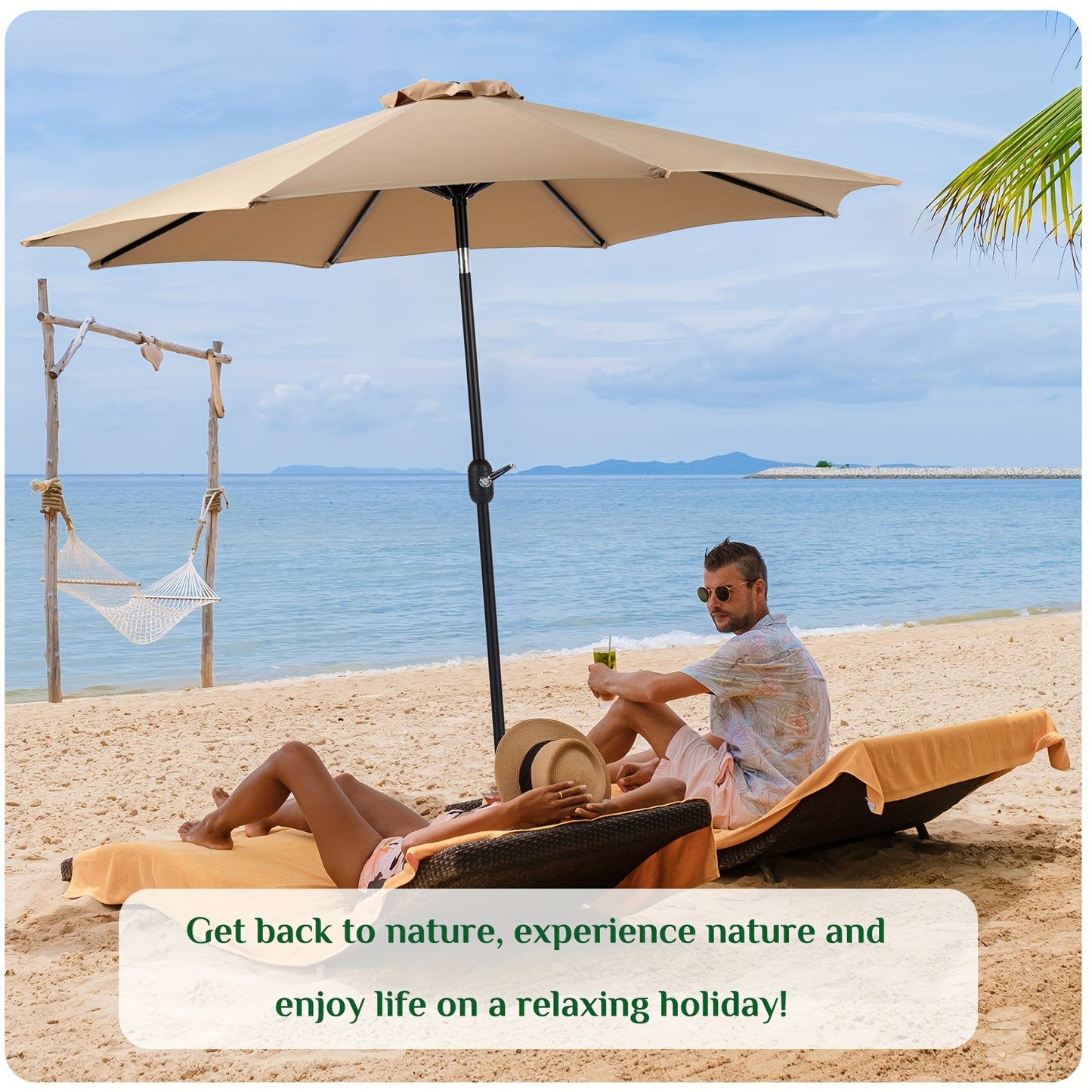 OLIXIS 9' Outdoor Patio Umbrella, Outdoor Table Umbrella with 8 Sturdy Ribs, Market Yard Umbrella with Push Button Tilt and Crank