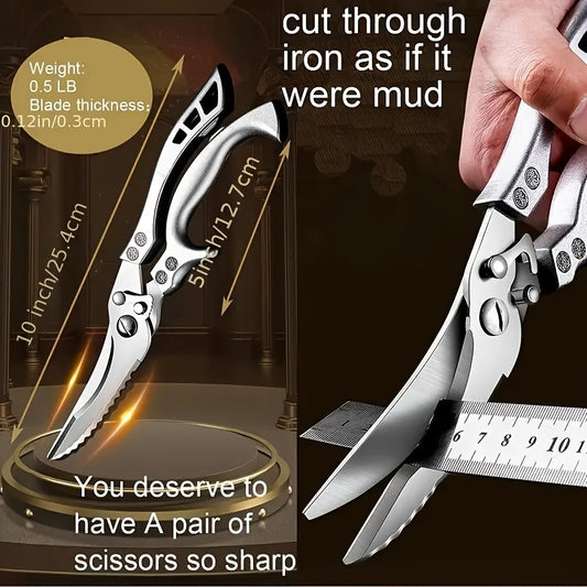 1pc Stainless Steel Kitchen Scissors For Fish, Meat, Chicken, Fruits, Vegetables, Kitchen Tools