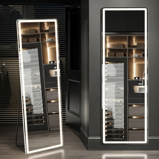 1pc Full-Length LED Standing Mirror, 64"x21" Traditional StyleLighted Floor Mirror, Lighted Floor Mirror With Adjustable LightSettings And Stable Stand For Bedroom Or Dressing Room