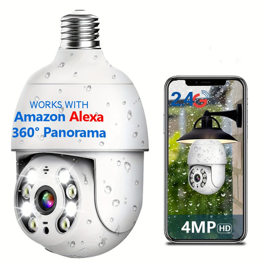 4MP Light Bulb Waterproof  Wireless Wifi Outdoor Security Camera  
Light Socket Security Camera 360, Home Wireless Security Cameras Audible Alarm