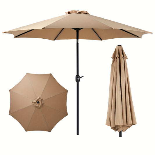 OLIXIS 9' Outdoor Patio Umbrella, Outdoor Table Umbrella with 8 Sturdy Ribs, Market Yard Umbrella with Push Button Tilt and Crank