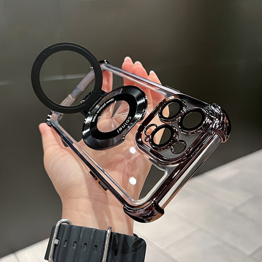 Electroplating Clear Kickstand Phone Case for iPhone 15 14 13 12 Pro Max 14 15 Plus with Magnetic Bracket Holder Mobile Phone Shell