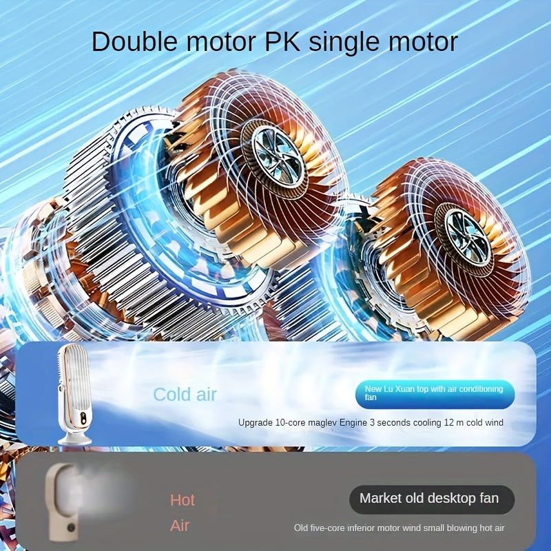 1pc, Portable Air Conditioner Fan, Large Battery Dual Motor Household Small Air Cooler, 5-speed Air Cooling Fan 720 ° Surround Air Blower, Office, Tourism, Camping, Outdoor RV Portable USB Fan, Thanksgiving Halloween Christmas Gift